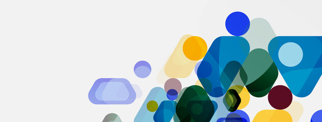 Color bubbles and rounded geometric shapes on white. Vector geometric minimal abstract background for wallpaper, banner, background, landing page