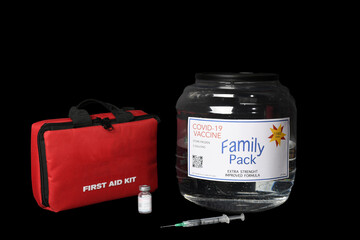 COVID-19 vaccine, family pack with syringe and first aid kit