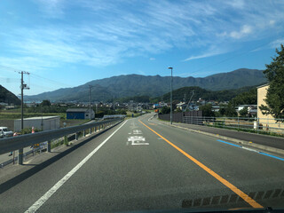 Road in the mountains with blue sky.