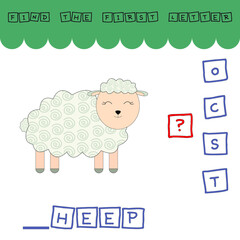 find the first letter of the word sheep and connect. Educational game for children.
