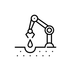 Smart farming technology. Automated robot hand planting seeds in soil. Pixel perfect, editable stroke icon
