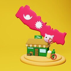 3d rendering of halal and haram food and beverage culinary tourism in Nepal