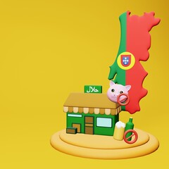 3d rendering of halal and haram food and beverage culinary tourism in Portugal