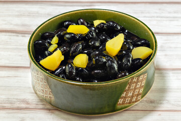 Simmered black bean served with　sweet chestnut paste as festive food for the New Year in Japan