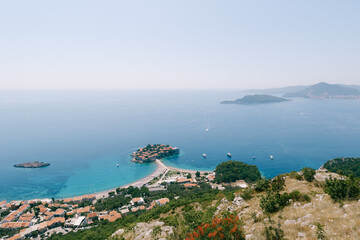 Naklejka na ściany i meble Panoramic view to the island of Sveti Stefan in the Kotor Bay