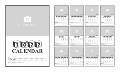 Box Wall Calendar template for the year 2022 A set of pages for 12 months and cover page of 2022 Vector illustration