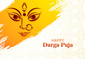 Happy durga pooja indian festival in paint brush stroke background