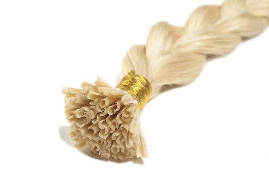 close up of Braided Pre Bonded Straight Stick Nail Tip (U tip fusion)Blonde Human Hair Extensions