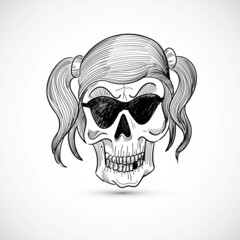 Hand draw skull womens face sketch design