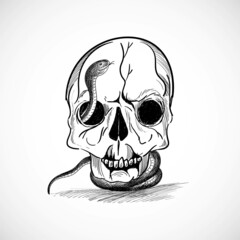 Hand draw skull with snake sketch design