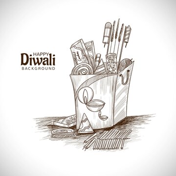 Hand Drawn diwali crackers sketch design
