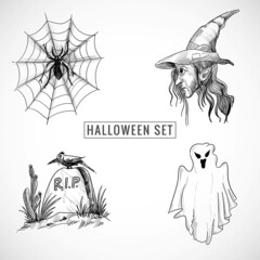 Hand drawn halloween set sketch design