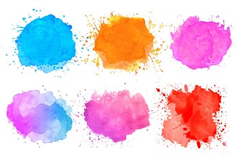 Set of colorful watercolor splatter stain design