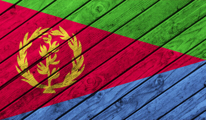 Eritrea flag on wooden background. 3D image