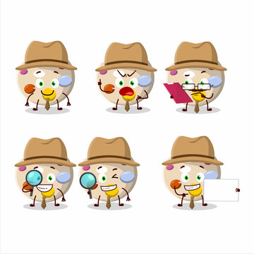 Detective paint palette cute cartoon character holding magnifying glass