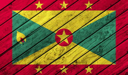 Grenada flag on wooden background. 3D image