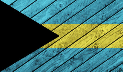 The Bahamas flag on wooden background. 3D image