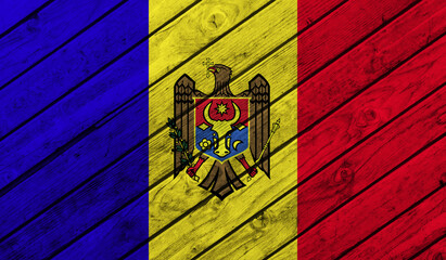 Moldova flag on wooden background. 3D image