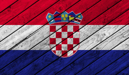 Croatia flag on wooden background. 3D image