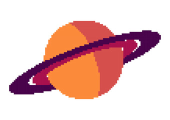 planet saturn illustration with pixel theme on white background © rizki dian pratama