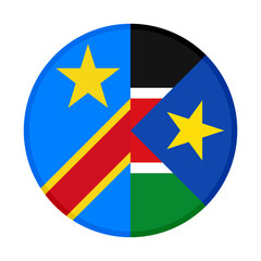 round icon with dr congo and south sudan flags. vector illustration isolated on white background