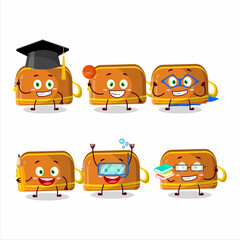 School student of orange pencil case cartoon character with various expressions