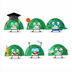 School student of green arc ruler cartoon character with various expressions
