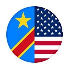 round icon with dr congo and usa flags. vector illustration isolated on white background