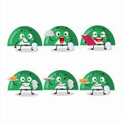 Fototapeta premium happy green arc ruler waiter cartoon character holding a plate