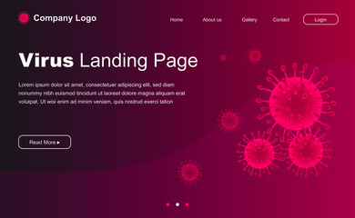 Landing page banner template. Coronavirus realistic 3d illustration, virus interface concept. Vector layout design. Stop Covid-19 Landing Page Template