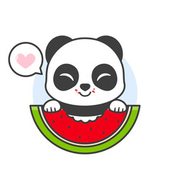 cute happy panda eating watermelon