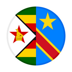 round icon with zimbabwe and dr congo flags. vector illustration isolated on white background