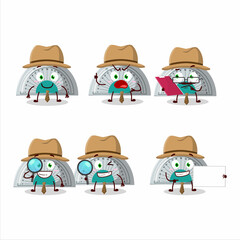 Detective white arc ruler cute cartoon character holding magnifying glass