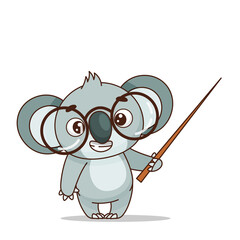 A cute panda in huge glasses is holding a pointer. The teacher is pointing to something. Back to school. Vector illustration for designs, prints and patterns. © EnyaLis