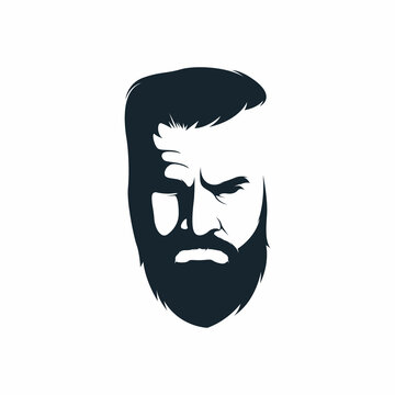 Bearded-man's-face-beard-style,-Hipster-Black-and-White,--Hairstyle-Vector-illustration