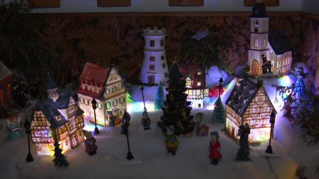 toy christmas village layout of the New Year's village 4k