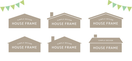シンプルな家のフレームイラストセット。テンプレート、バナー背景、デザイン素材。不動産イラスト。
