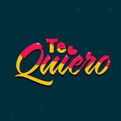 Spanish Language Of I LOVE YOU (Te Quiero) Font On Teal Hearts Background.