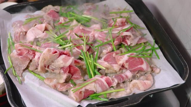 Thin sliced pork belly, Korean food