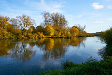 Der Main bei Köhler an der Volkacher Mainschleife, Stadt Volkach, Landkreis Kitzingen, Unterfanken, Bayern, Deutschland