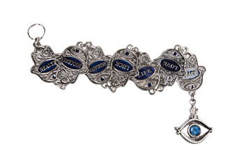 Wooden hamsa for blessing isolated on white background.