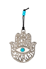 Metal hamsa for blessing isolated on white background.