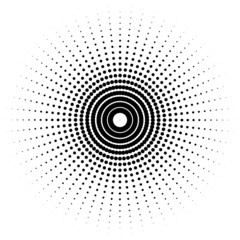 Abstract radial halftone dotted circle. Round dot layout. Vector illustration isolated on white background.