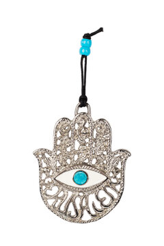 Metal hamsa for blessing isolated on white background.