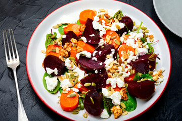 Tasty salad with cottage cheese and vegetable