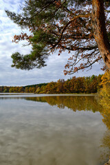 Fototapeta premium Der Reutsee bei Sulzdorf an der Lederhecke, Landkreis Rhön-Grabfeld, Unterfranken, Bayern, Deutschland