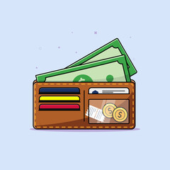 Wallet and stack of money illustration