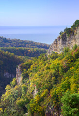 Fototapeta na wymiar Eagle rocks near the Black Sea in autumn