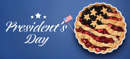 Greeting card for Happy President's Day with American flag pie