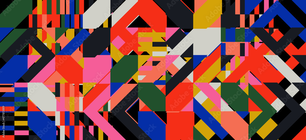 Poster generative design artwork of abstract vector generated shapes composition